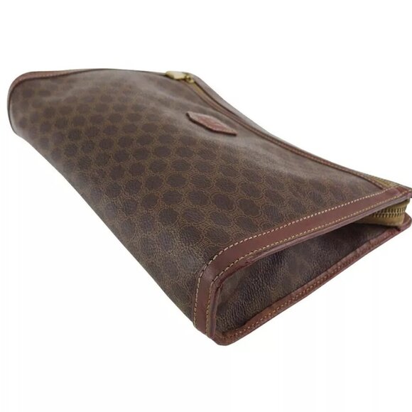 CELINE Clutch Bag Macadam Beige PVC ?~ Leather Authentic - Picture 4 of 10